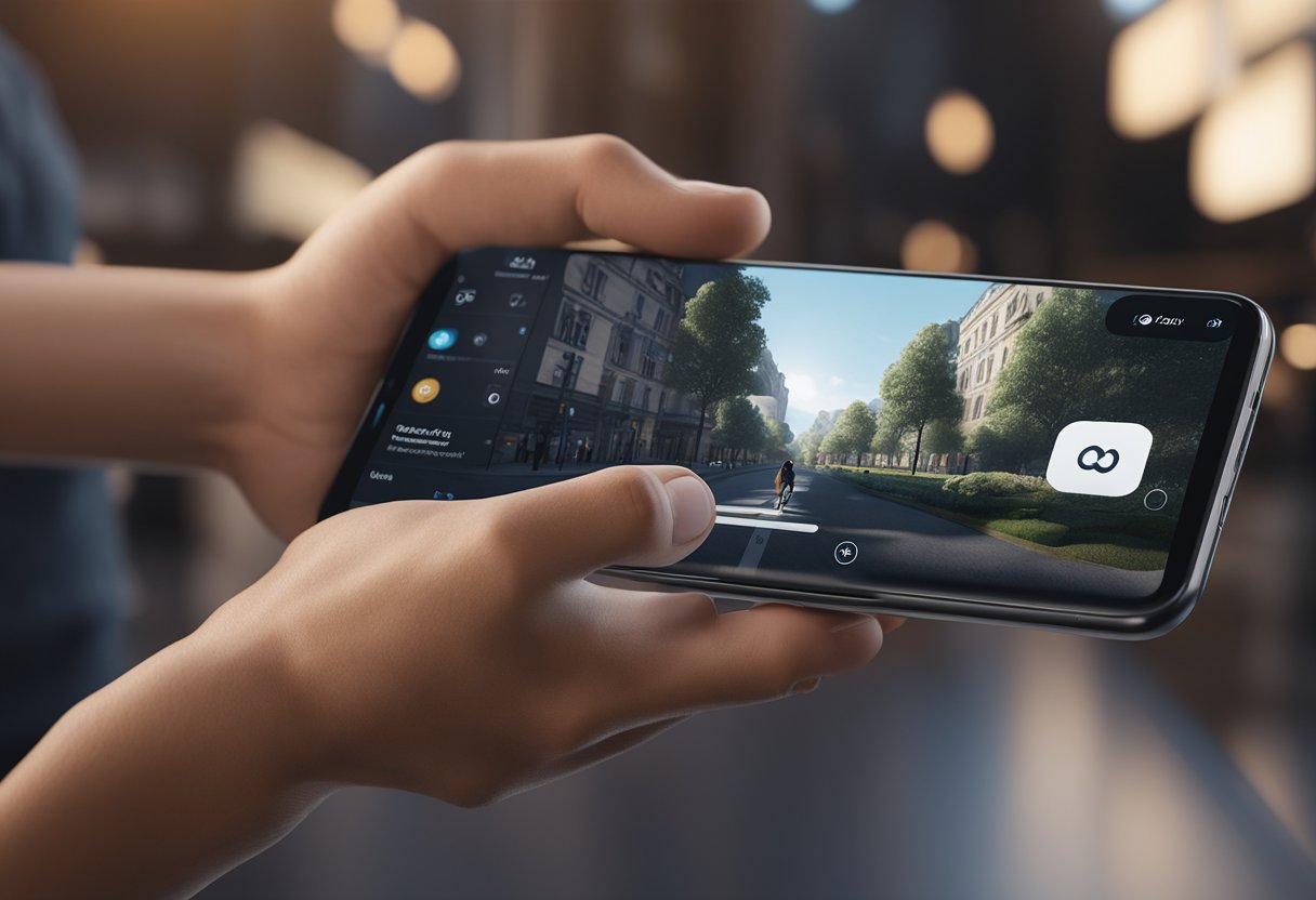 A hand holding a smartphone with a Shopify app open, navigating through the mobile interface with smooth and intuitive gestures