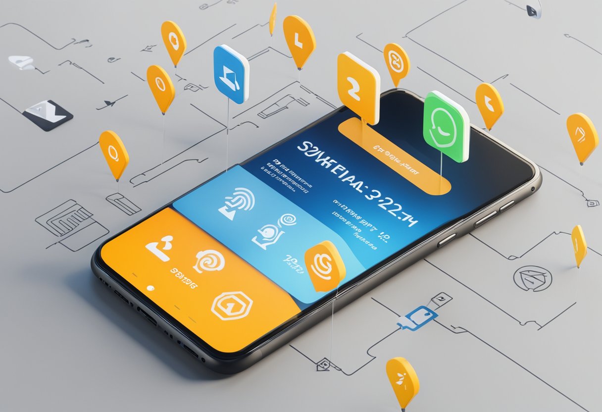 A mobile phone with a Shopify site displayed, surrounded by arrows and traffic symbols to represent increased visibility and traffic