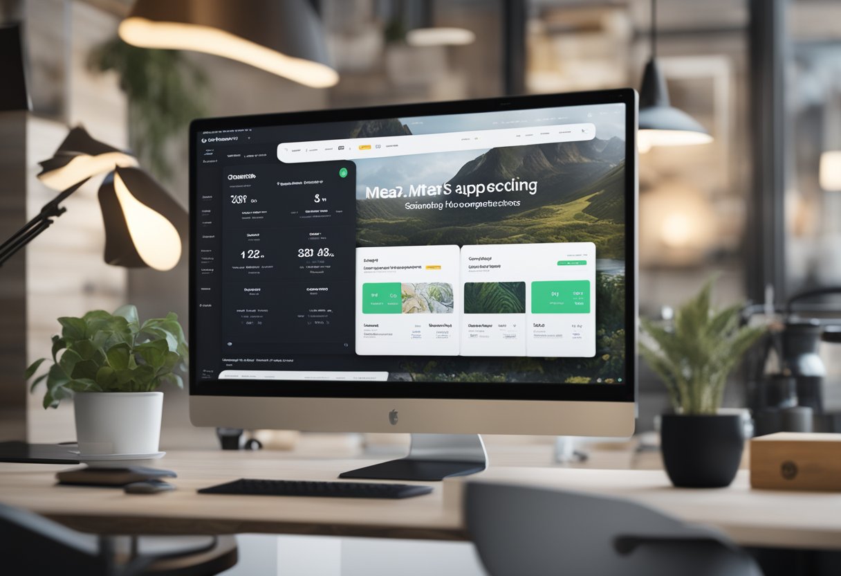 A computer screen displaying a Shopify store dashboard with meta tags and optimization settings
