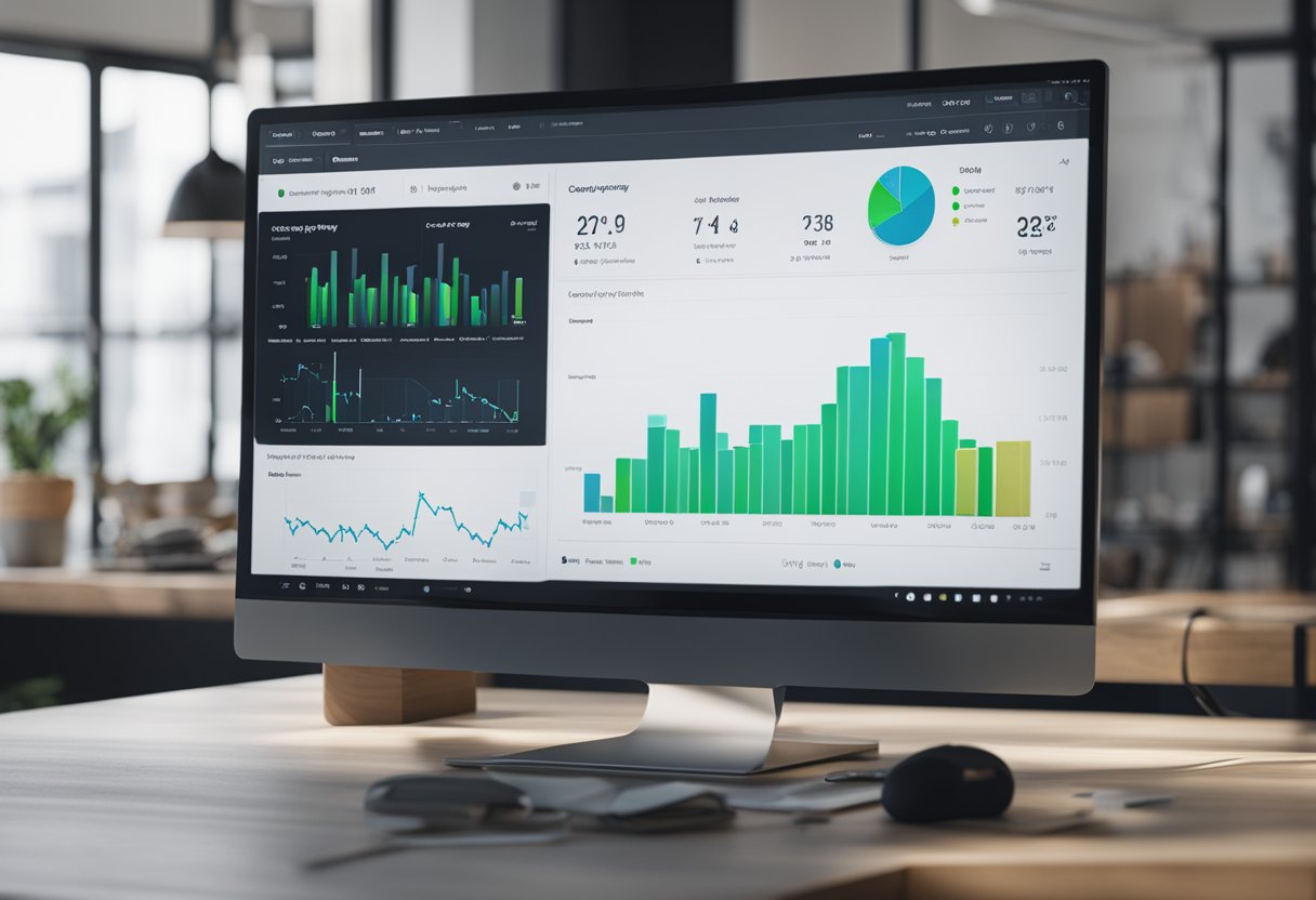 A computer screen displaying Shopify data analytics for CRO, with various charts and graphs showcasing store performance