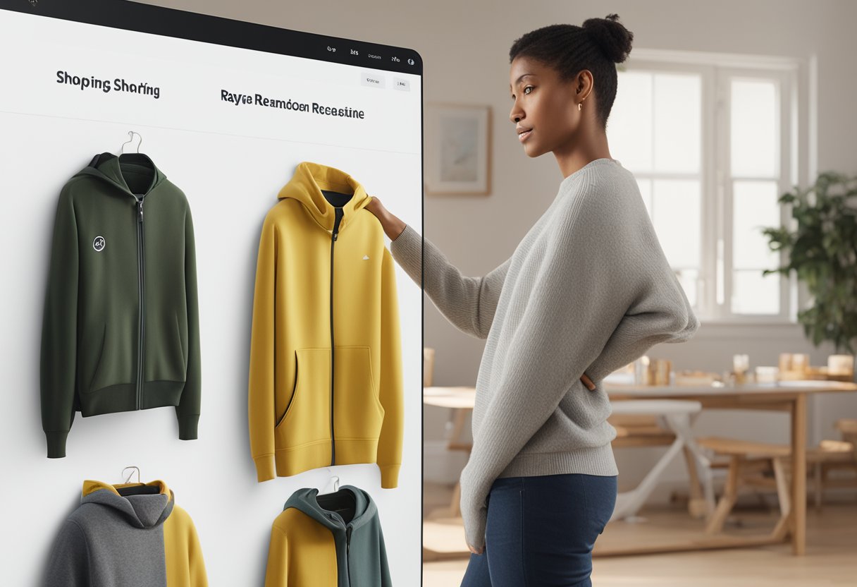 A customer browsing a personalized product page on Shopify, with tailored recommendations and interactive features, enhancing their shopping journey