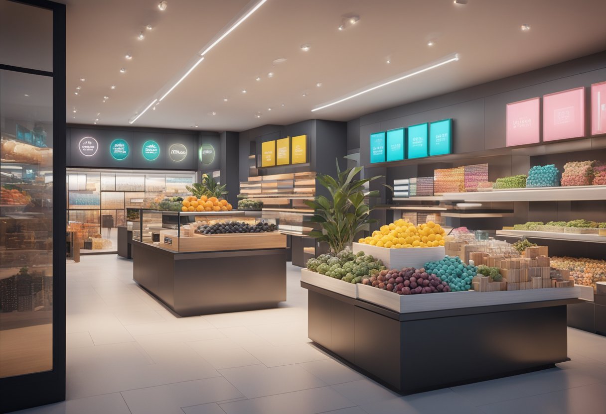 A vibrant, modern storefront with sleek product displays and interactive elements, drawing in customers and guiding them towards making purchases