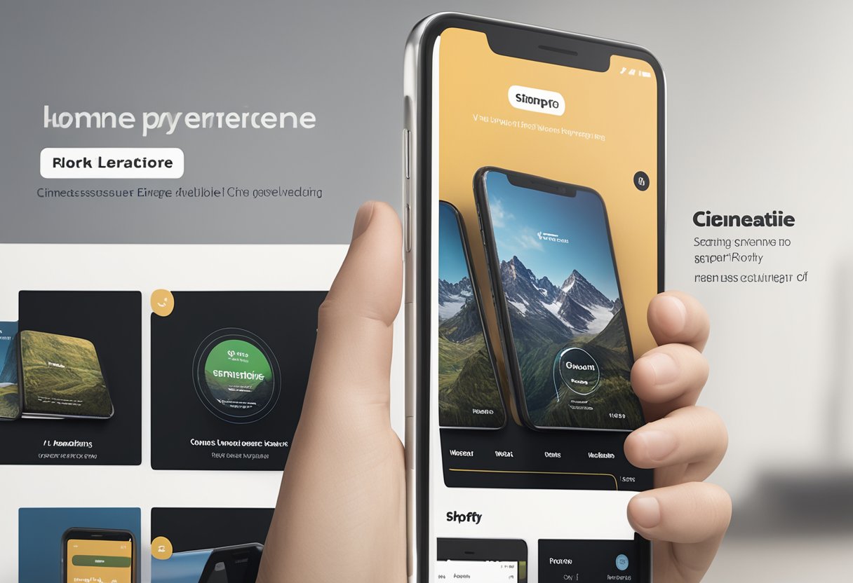 A mobile device displaying a Shopify website with smooth navigation and quick loading times, seamlessly adjusting to different screen sizes
