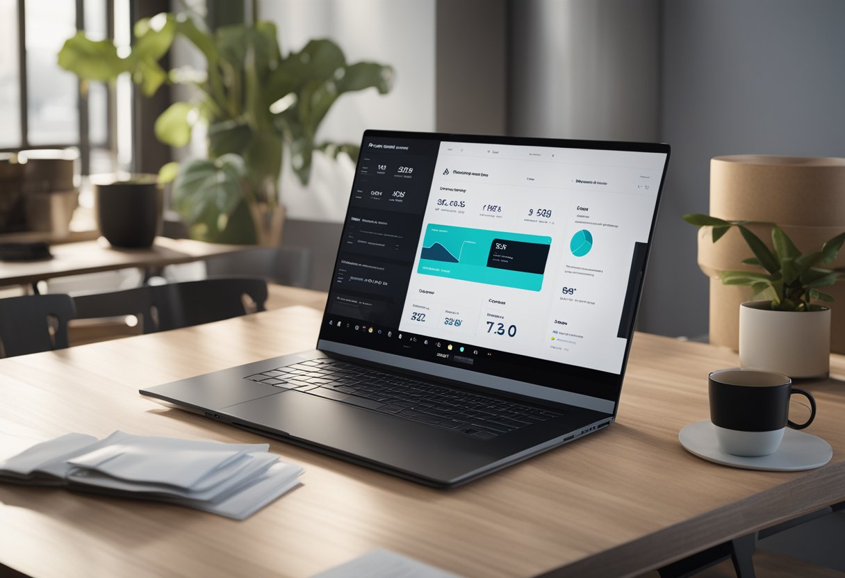 A laptop with a Shopify dashboard open, displaying product recommendations and revenue graphs
