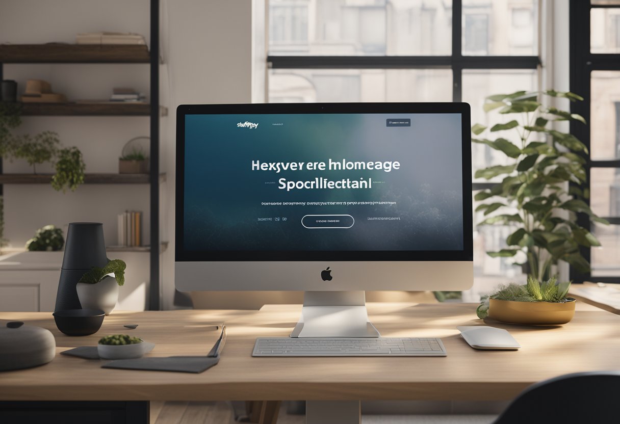 A computer screen displaying the Shopify homepage with SEO settings being adjusted and technical tweaks being made
