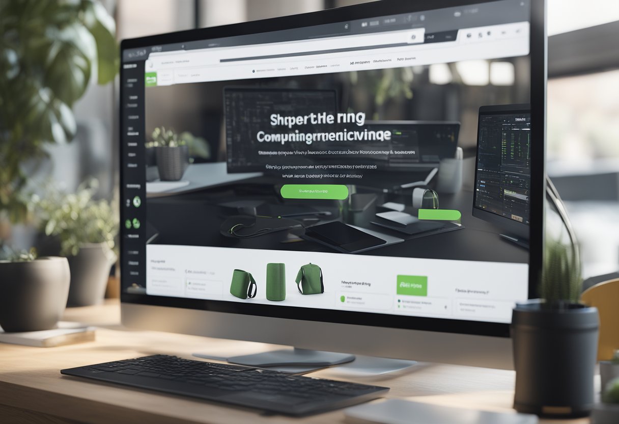 A computer screen showing a Shopify theme being optimized for SEO and user experience, with various settings and tools being adjusted