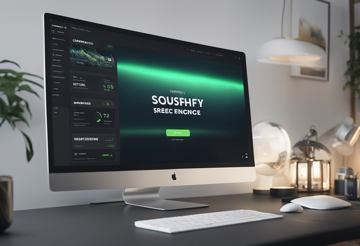 A computer screen with a sleek and modern Shopify theme layout, showcasing optimized performance and conversion features