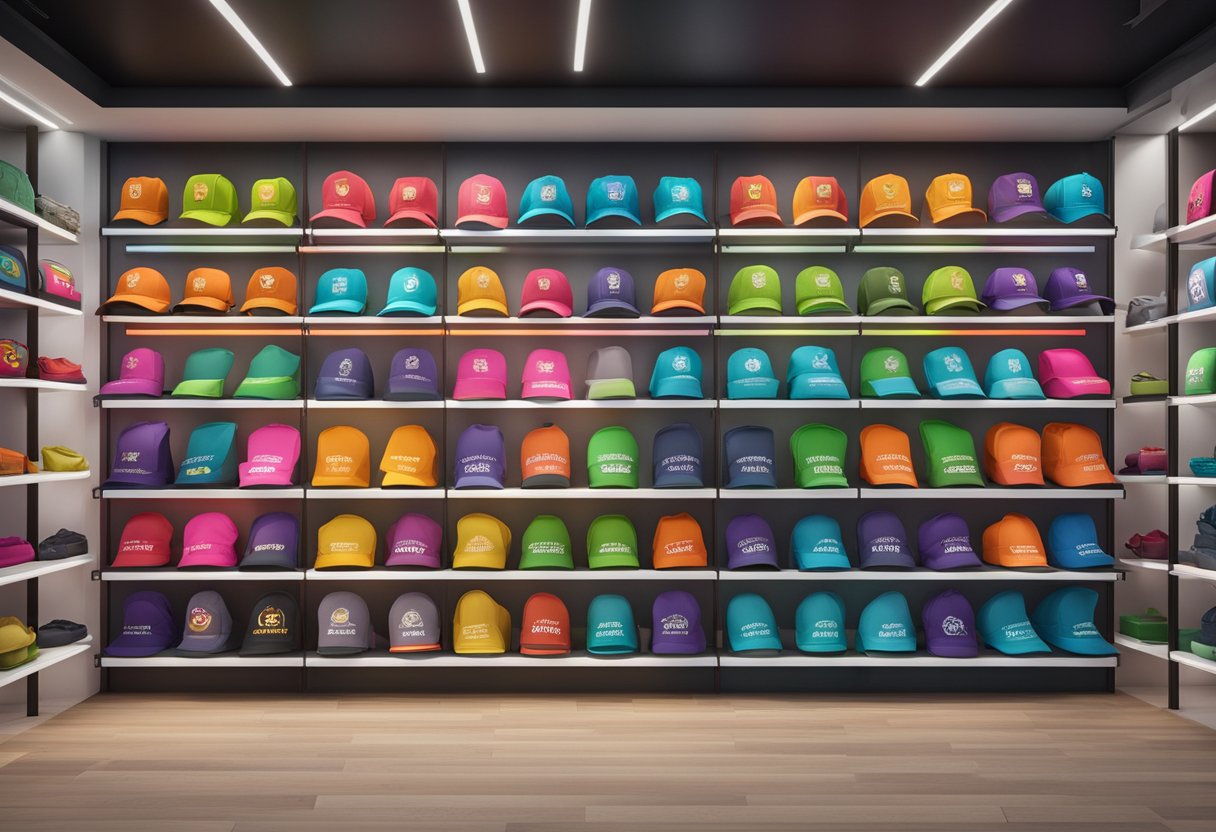 A colorful array of Shopify product badges displayed on shelves and racks, adding a playful and eye-catching touch to the store's merchandise