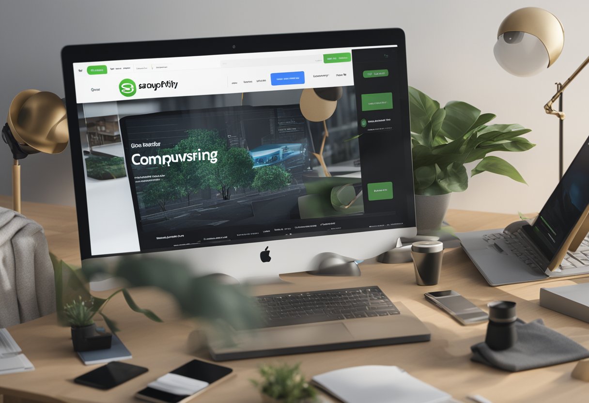 A computer screen displays a Shopify website with various conversion-boosting tools and features. The site is responsive and visually appealing
