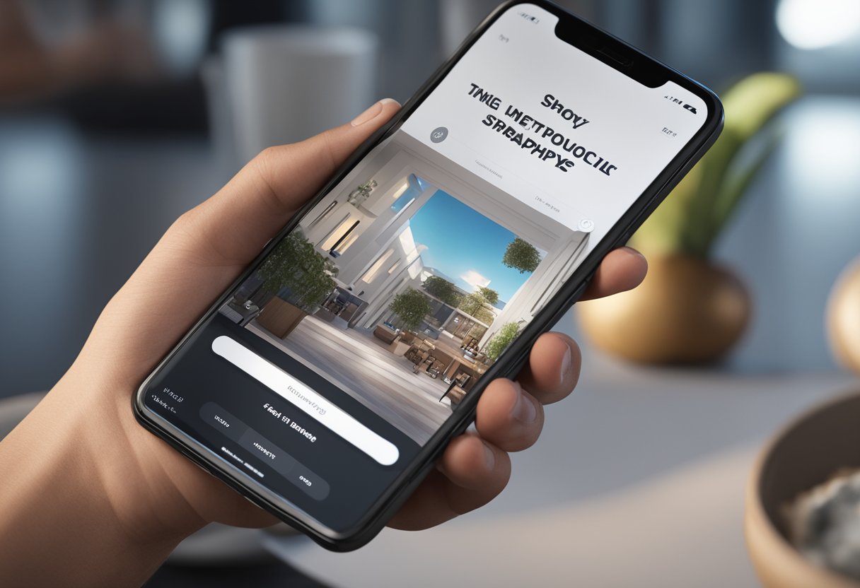 A person using a smartphone to navigate a Shopify mobile website, with the screen displaying a streamlined and user-friendly navigation menu
