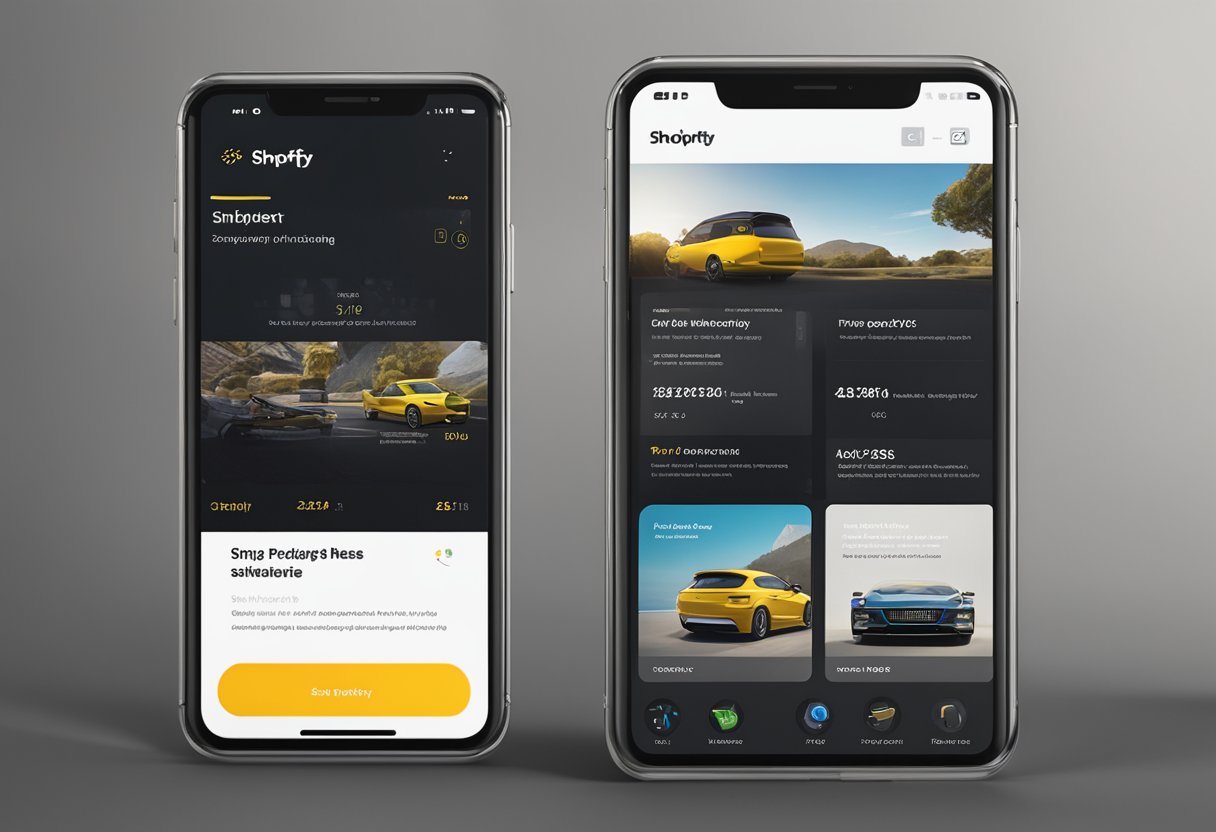 A smartphone displaying a sleek and user-friendly Shopify mobile interface, with engaging features and smooth functionality