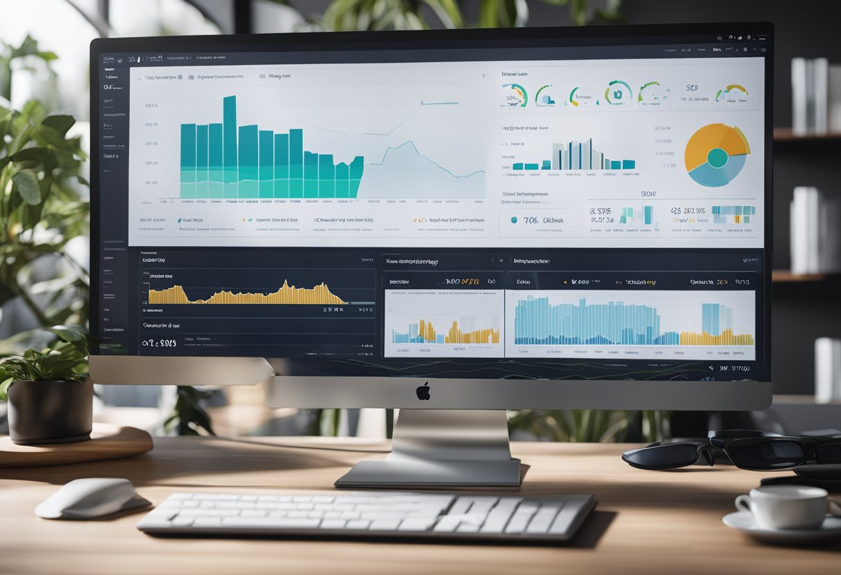 A computer screen displaying various graphs and charts representing Shopify analytics insights