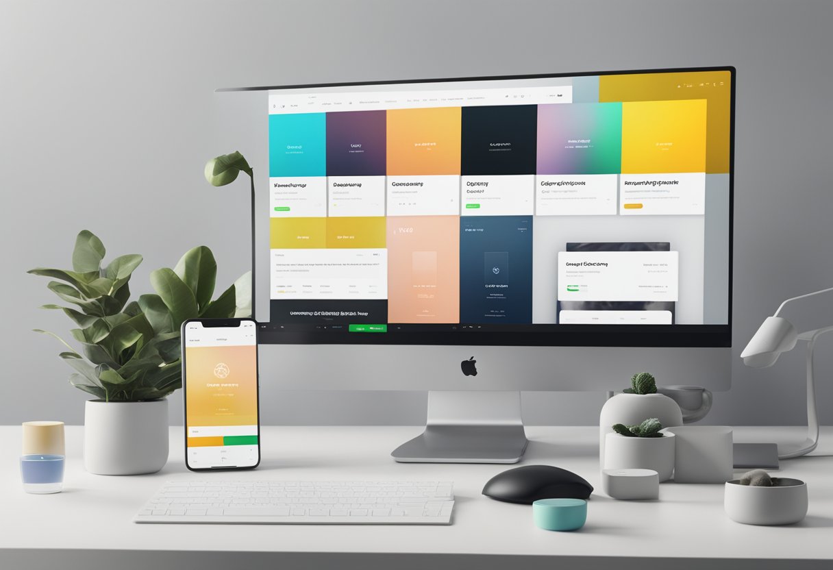 A computer screen displaying the Shopify theme customization page, with a variety of color palettes and options on the screen