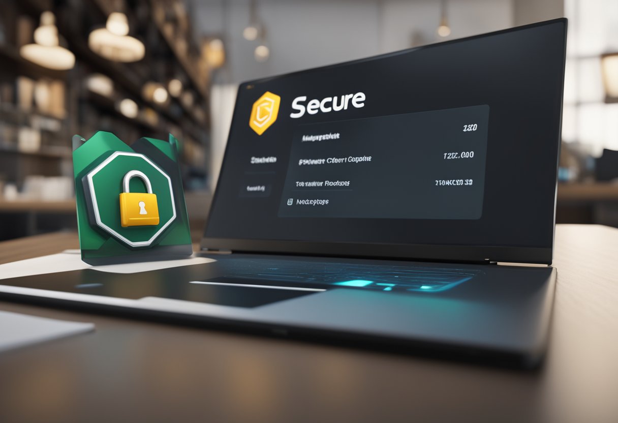 A secure lock icon appearing next to a "checkout" button on a computer screen