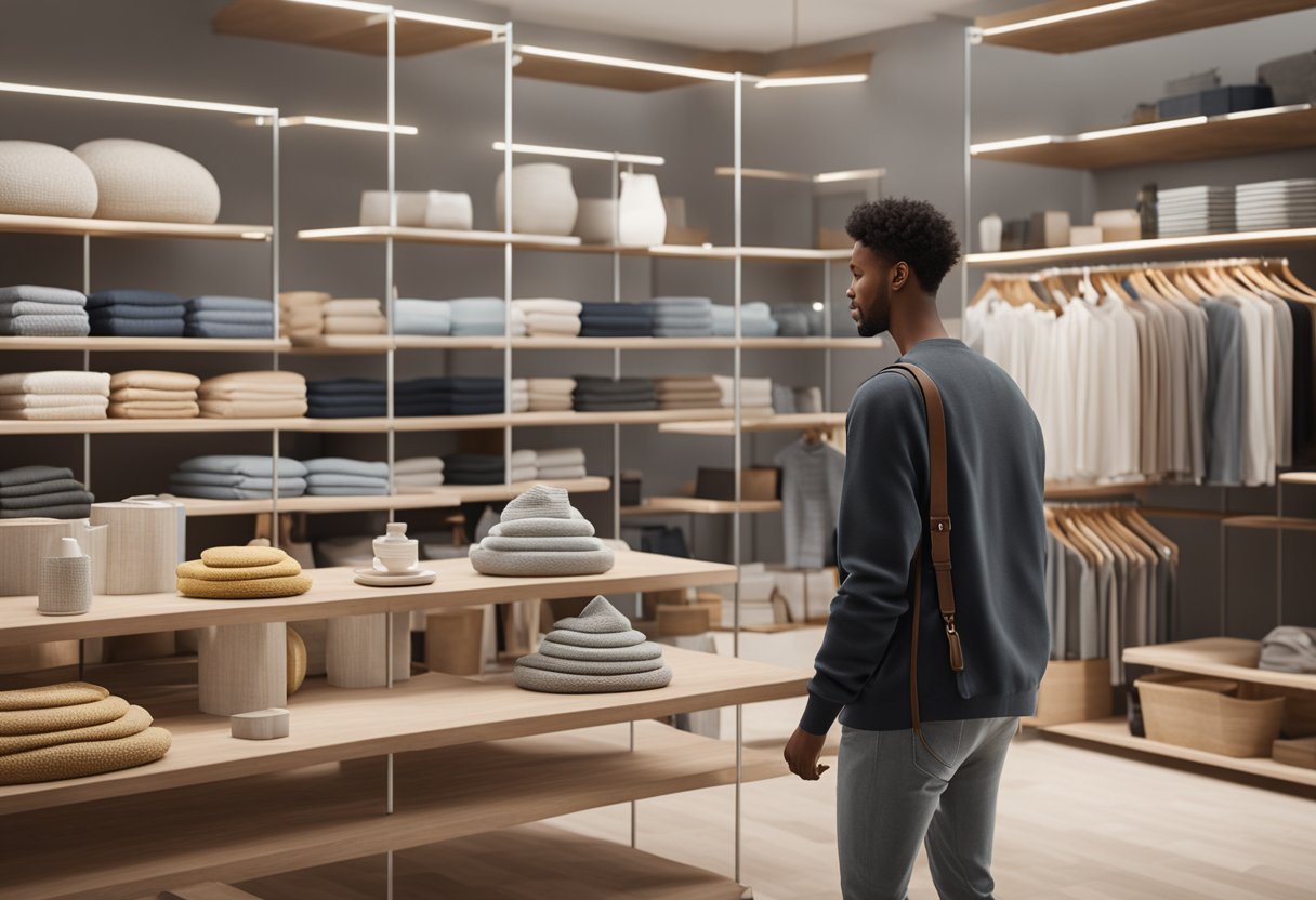 A customer navigating a seamless online shopping experience on Shopify, with clear product categories, easy navigation, and smooth checkout process