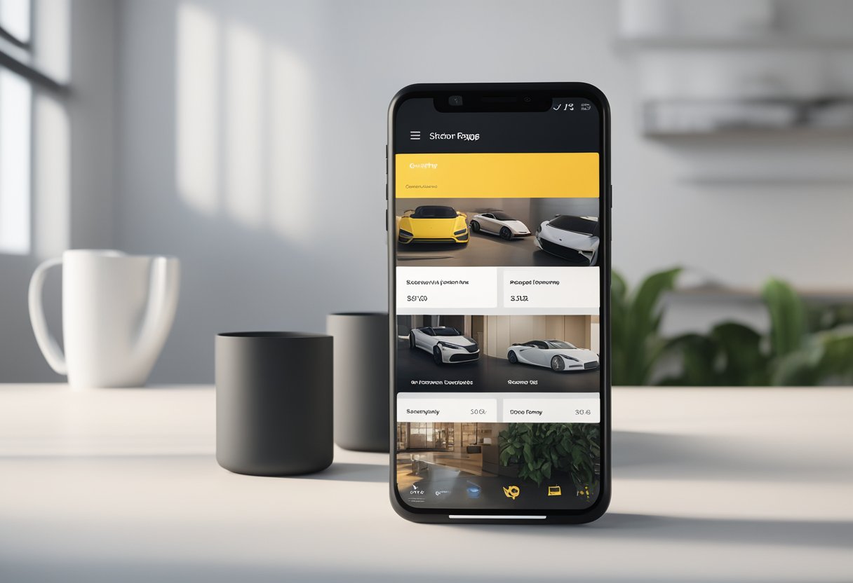 A smartphone with a Shopify website open, displaying a sleek and user-friendly interface. The page loads quickly and seamlessly, with clear and easily accessible navigation